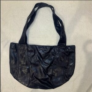 Navy Blue Leather Large Tote Bag Shoulder Handbag